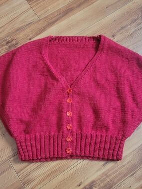 Classic V-Neck Red Button-Front Women’s Cardigan